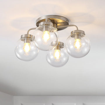 Piper 18" Farmhouse Rustic Iron/Glass LED Semi Flush Mount - JONATHAN Y